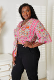 Tie Hem V-Neck Three-Quarter Sleeve Blouse 