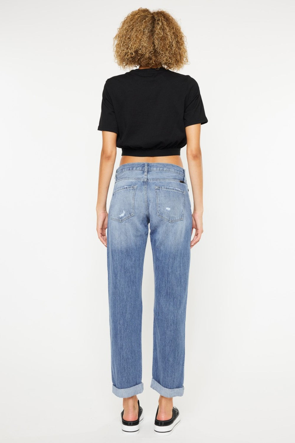 Kancan Mid Rise Distressed Straight Jeans 