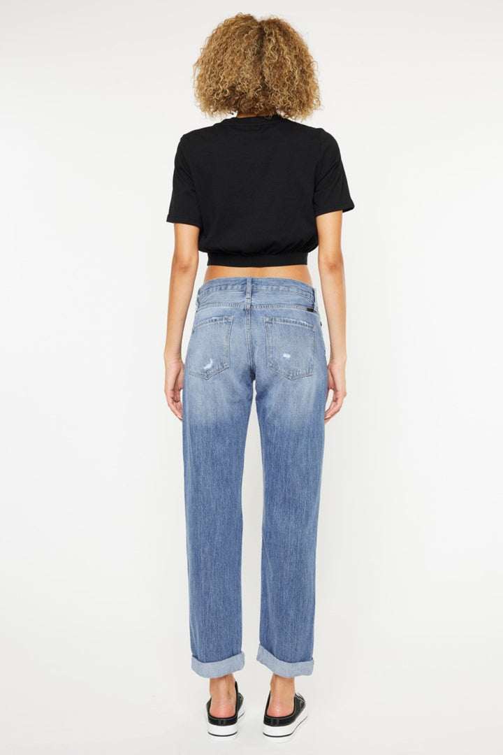 Kancan Mid Rise Distressed Straight Jeans 