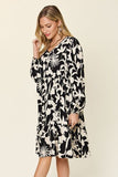 Double Take Full Size Printed Ruffle Hem Dress with Pocket 
