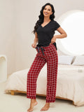 V-Neck Short Sleeve Top and Pants Lounge Set Lingerie & Nightwear