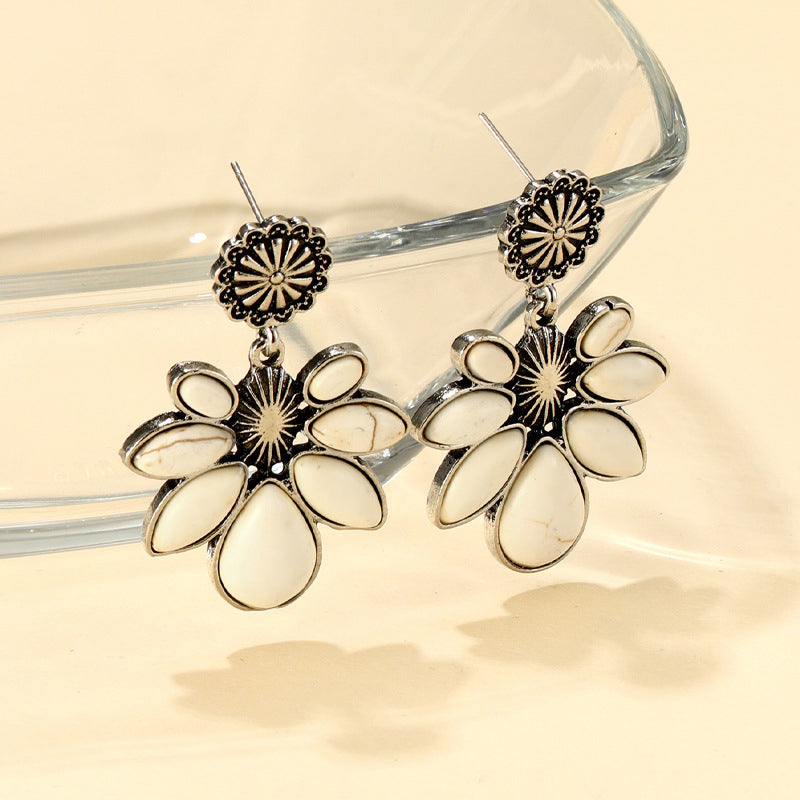 Artificial Turquoise Flower Earrings 