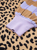 Stripe Color Block Patchwork Leopard Casual Sweatshirt with Slits 