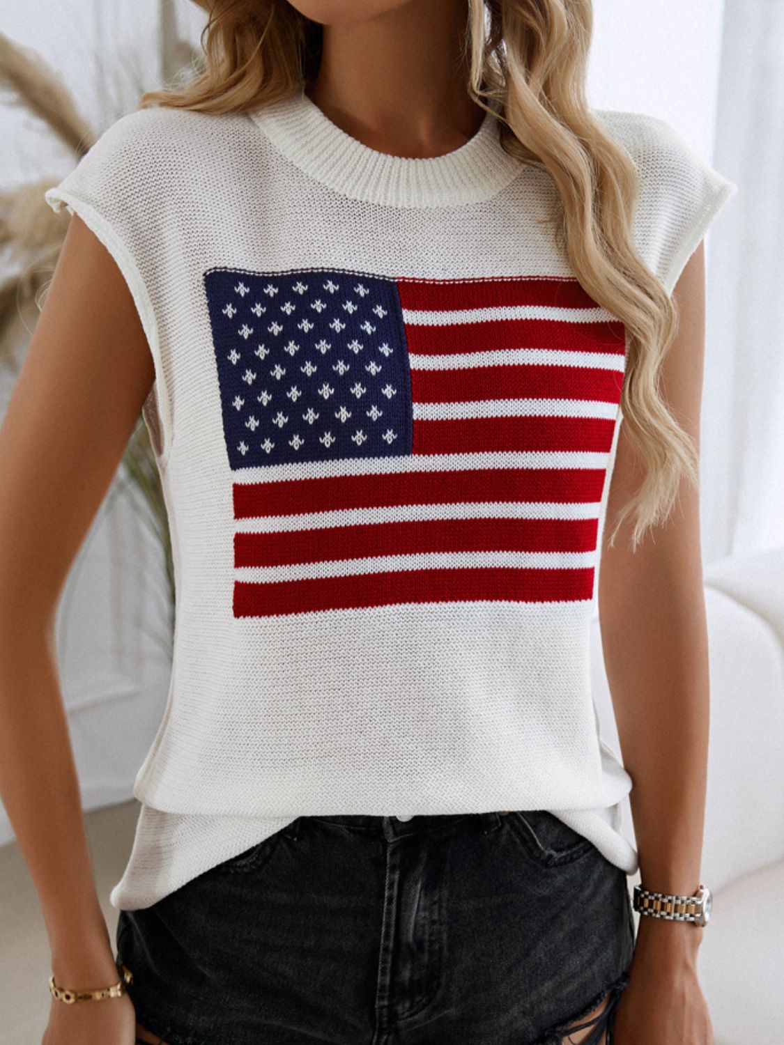 Devine US Flag Round Neck Sweater Vest 