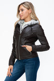YMI Faux Layered Double-Zipper Jacket with Fuzzy Hood 