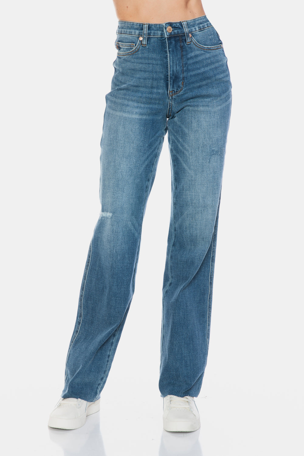 Judy Blue Full Size Tummy Control Cut Raw Hem Straight Jeans 