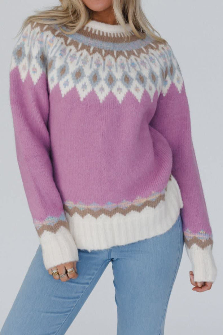 Geometric Round Neck Long Sleeve Sweater 