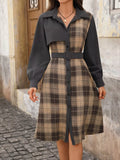 Plaid Button Up Long Sleeve Shirt Dress 