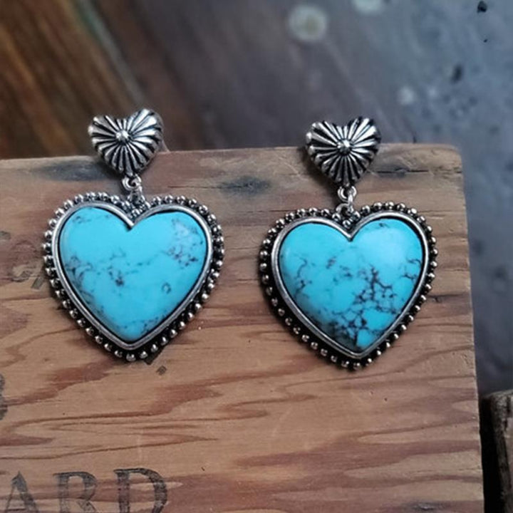 Artificial Turquoise Alloy Heart Dangle Earrings 