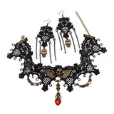 Halloween Lace Skull Necklace and Earrings Jewelry Set 