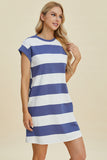 Basic Bae Full Size Striped Round Neck Cap Sleeve Mini Dress 