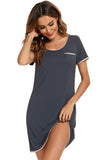 Contrast Trim Pocketed Round Neck Lounge Dress 