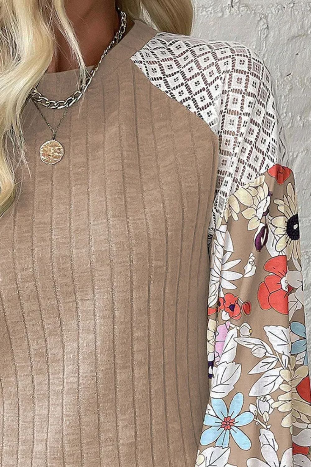 Printed Round Neck Long Sleeve Top 