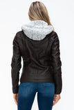YMI Faux Layered Double-Zipper Jacket with Fuzzy Hood 