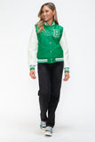 Love Me Now PU Leather Contrast Snap Down Bomber Jacket 