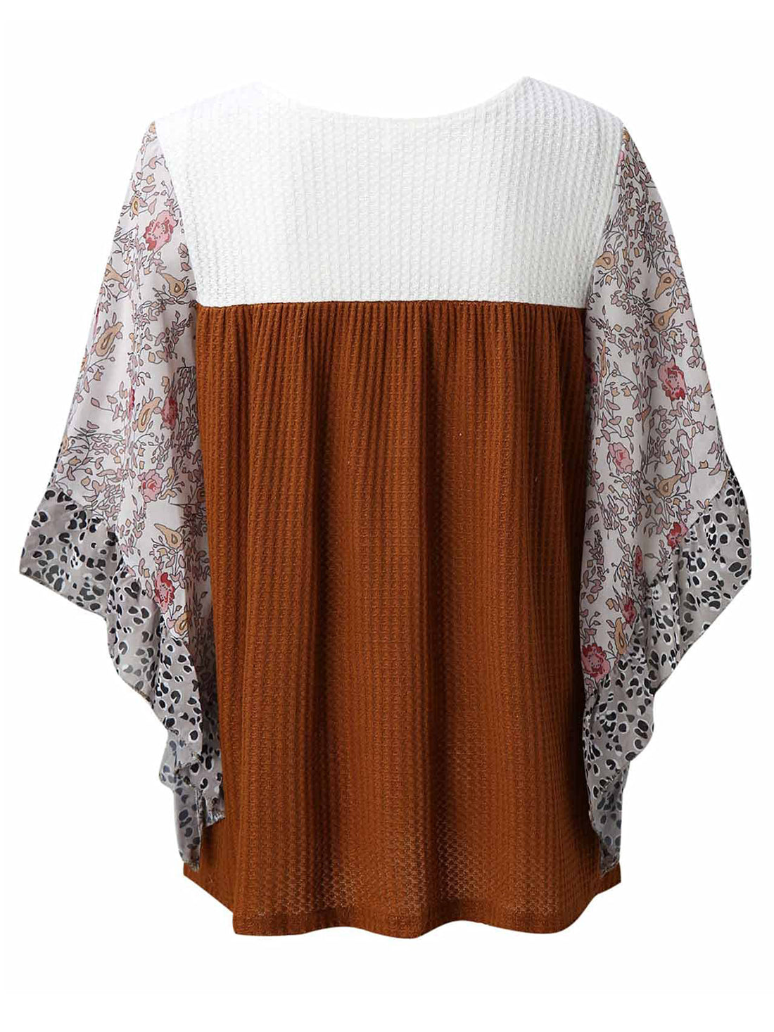 Full Size Printed Round Neck Three-Quarter Sleeve Blouse 