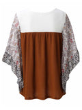 Full Size Printed Round Neck Three-Quarter Sleeve Blouse 