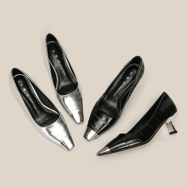 Point Toe Flare Heel Pumps 