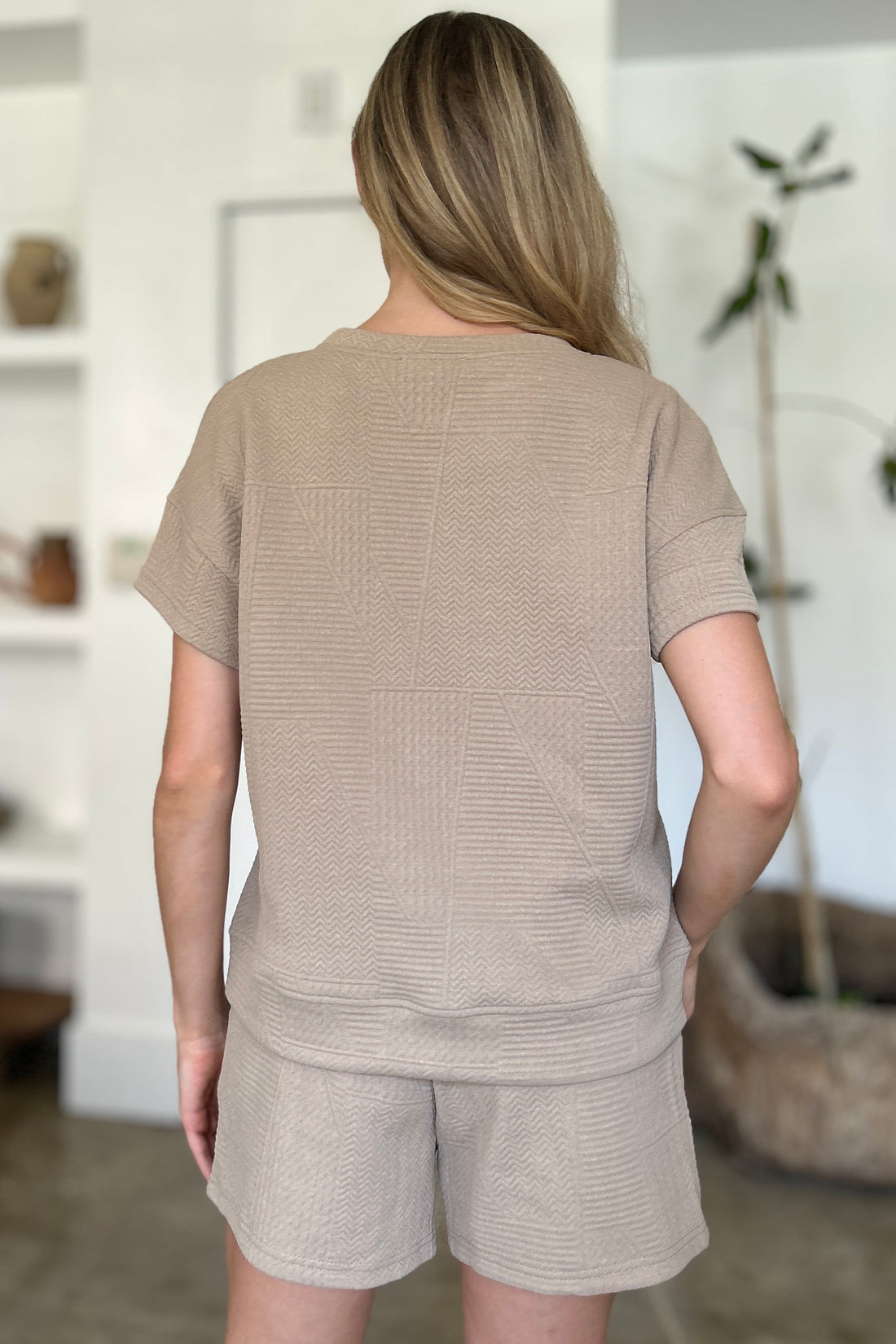 Double Take Full Size Texture Short Sleeve Top and Shorts Set 