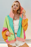 Double Take Full Size Color Block Zip Up Hoodie 