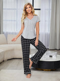 V-Neck Short Sleeve Top and Pants Lounge Set Lingerie & Nightwear