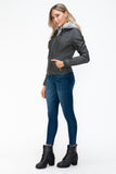 YMI Faux Layered Double-Zipper Jacket with Fuzzy Hood 