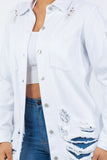 American Bazi Distressed Button Up Long Sleeve Denim Jacket 