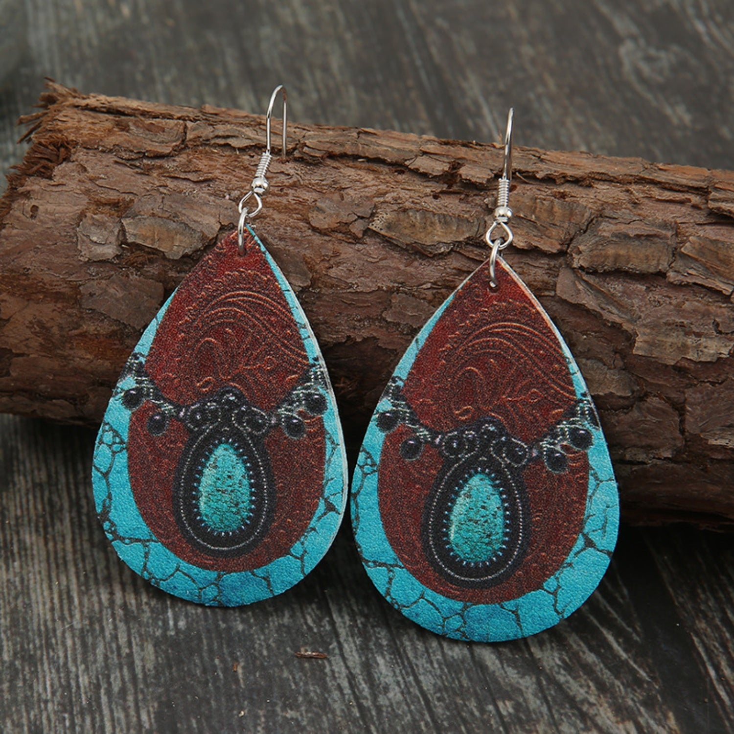 PU Leather Iron Hook Teardrop Earrings 