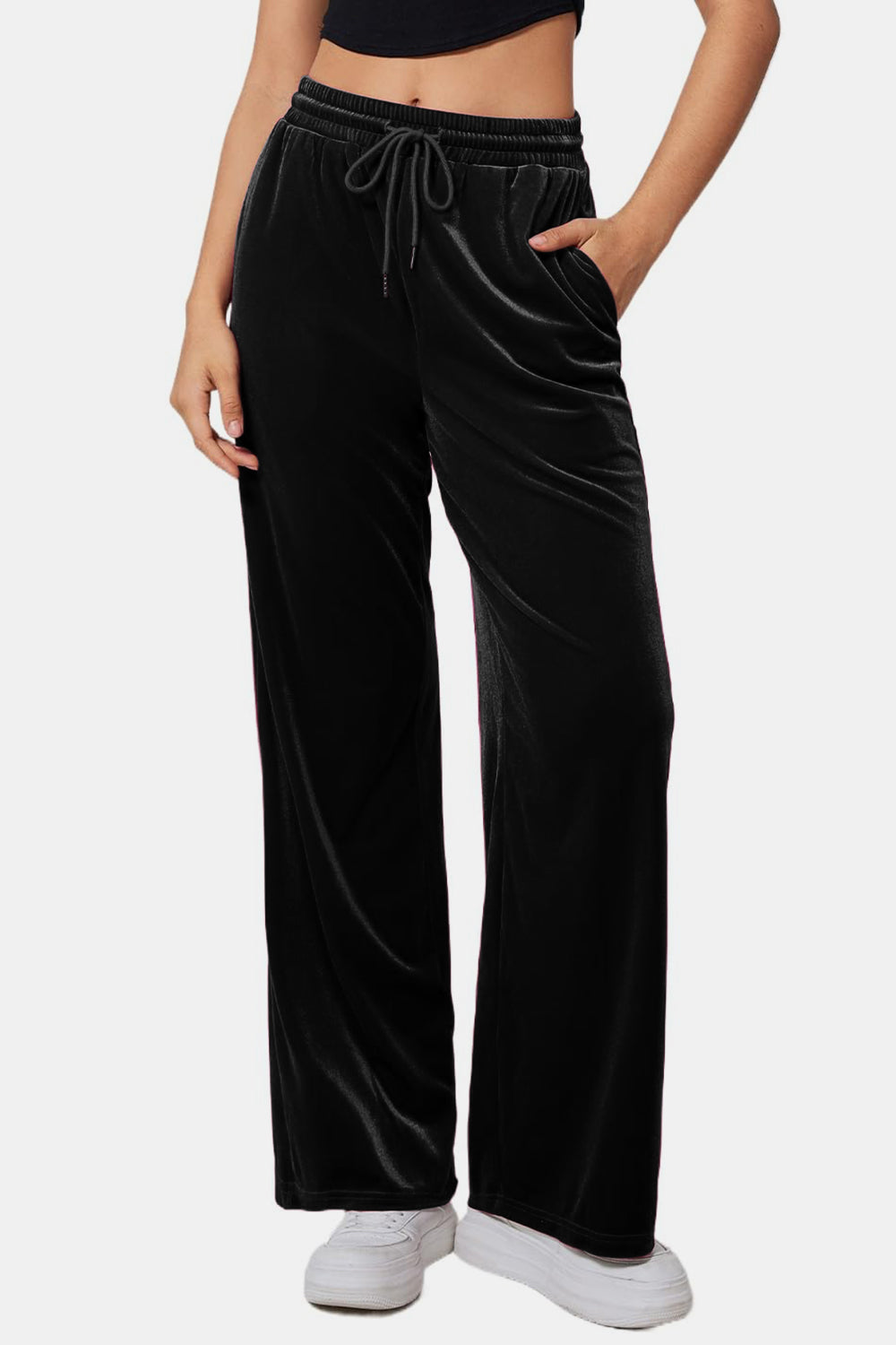 Drawstring Elastic Waist Straight Leg Pants 