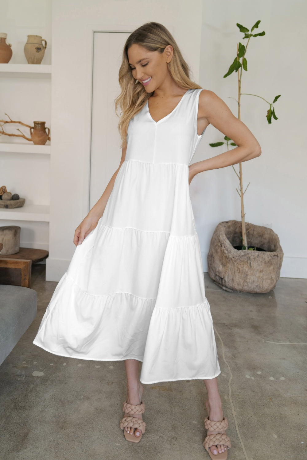 FAM-FAM Tiered V-Neck Sleeveless Dress 