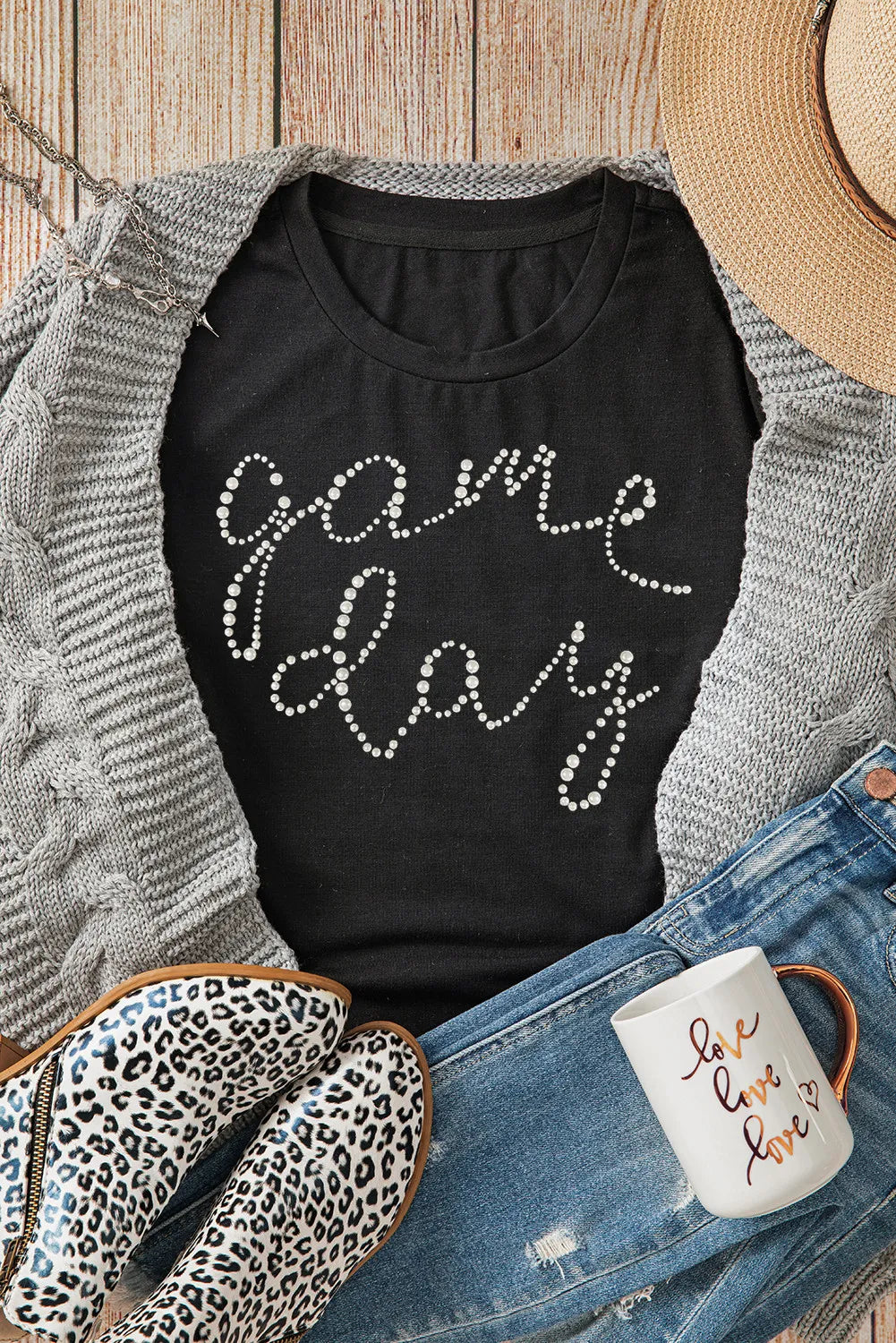 Full Size GAME DAY Round Neck Short Sleeve T-Shirt 