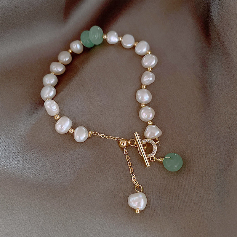 Pearl Green Stone Link Bracelet 