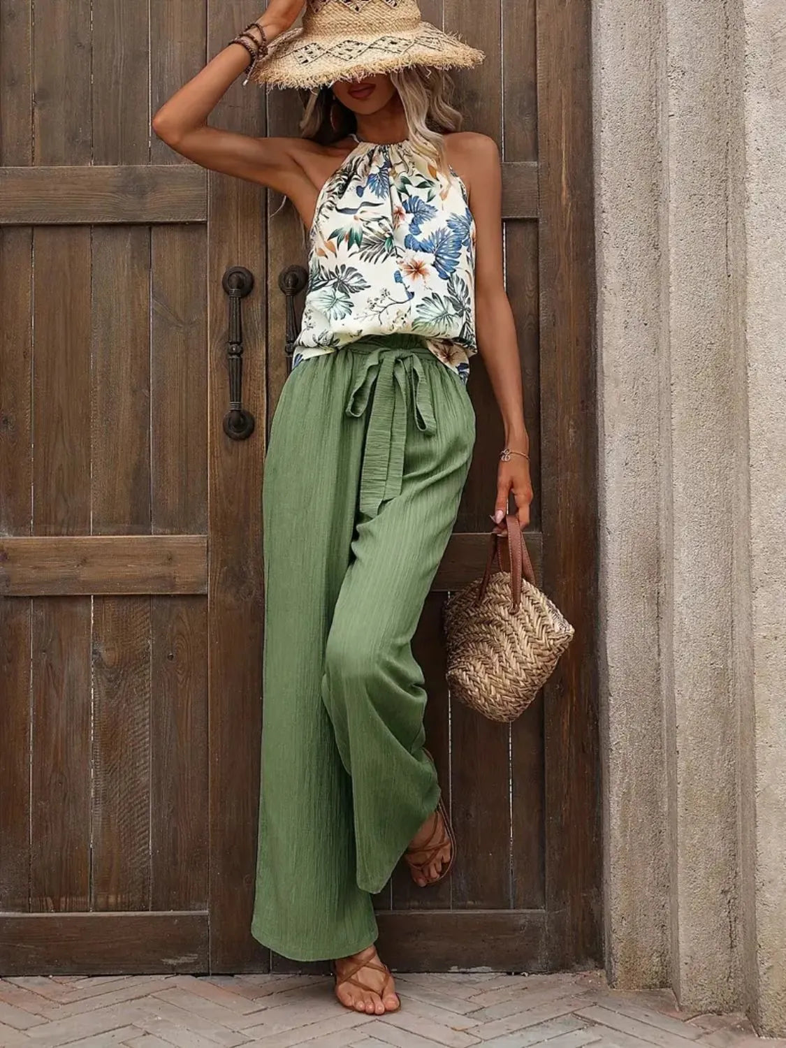 Printed Tank Top and Wide Leg Pants Set Two Piece Dresses