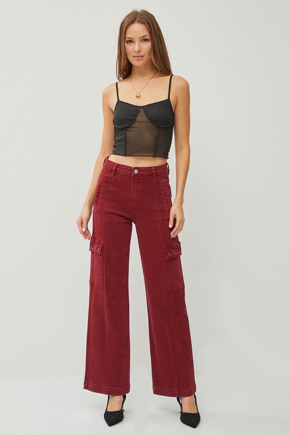 RISEN Full Size High Rise Wide Leg Cargo Jeans 