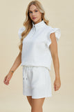 Double Take Full Size Texture Flounce Sleeve Top and Shorts Set 