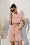 Short Sleeve Cropped Top and Drawstring Shorts Lounge Set Lingerie & Nightwear